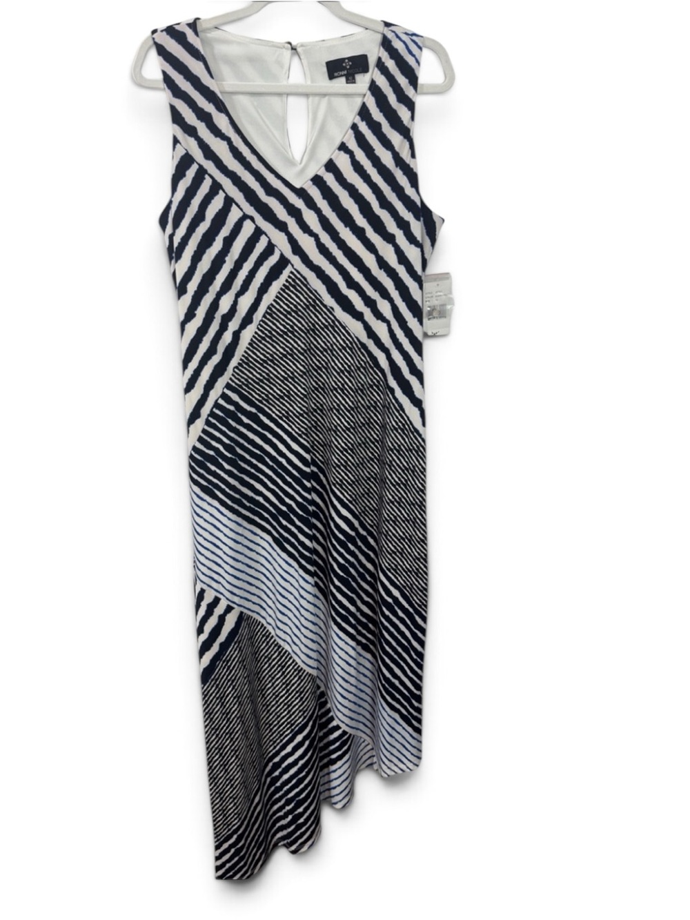 Ronni Nicole Blue, White, Black Asymmetrical Animal Print Maxi Dress - Size 12